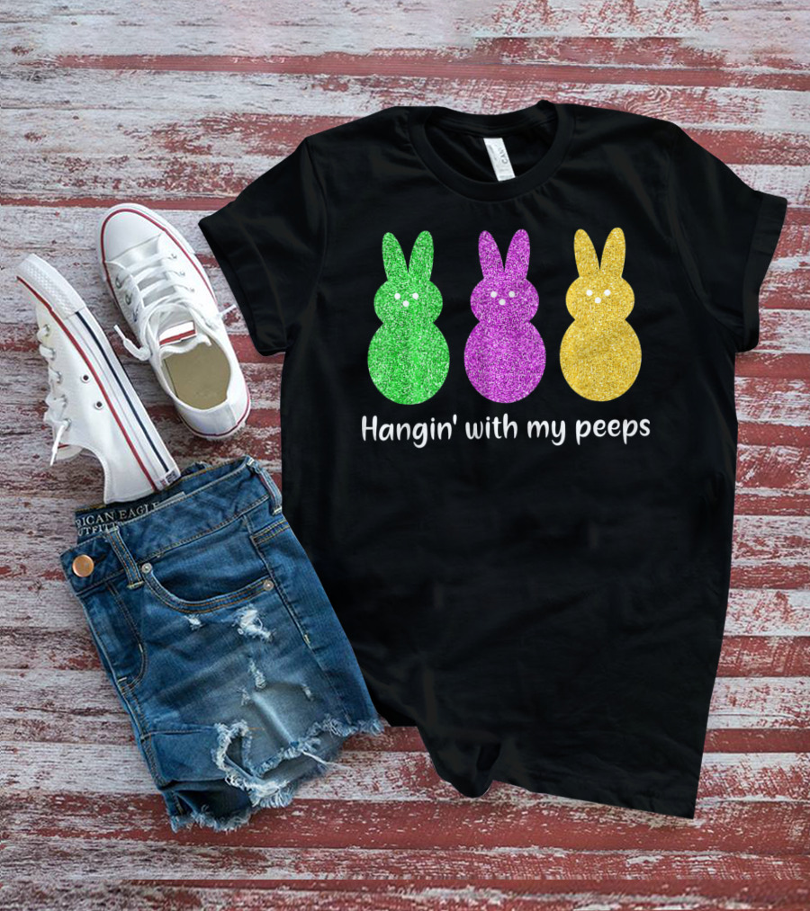 Hangin With My Peeps Glittery Bunny Trio T-Shirt