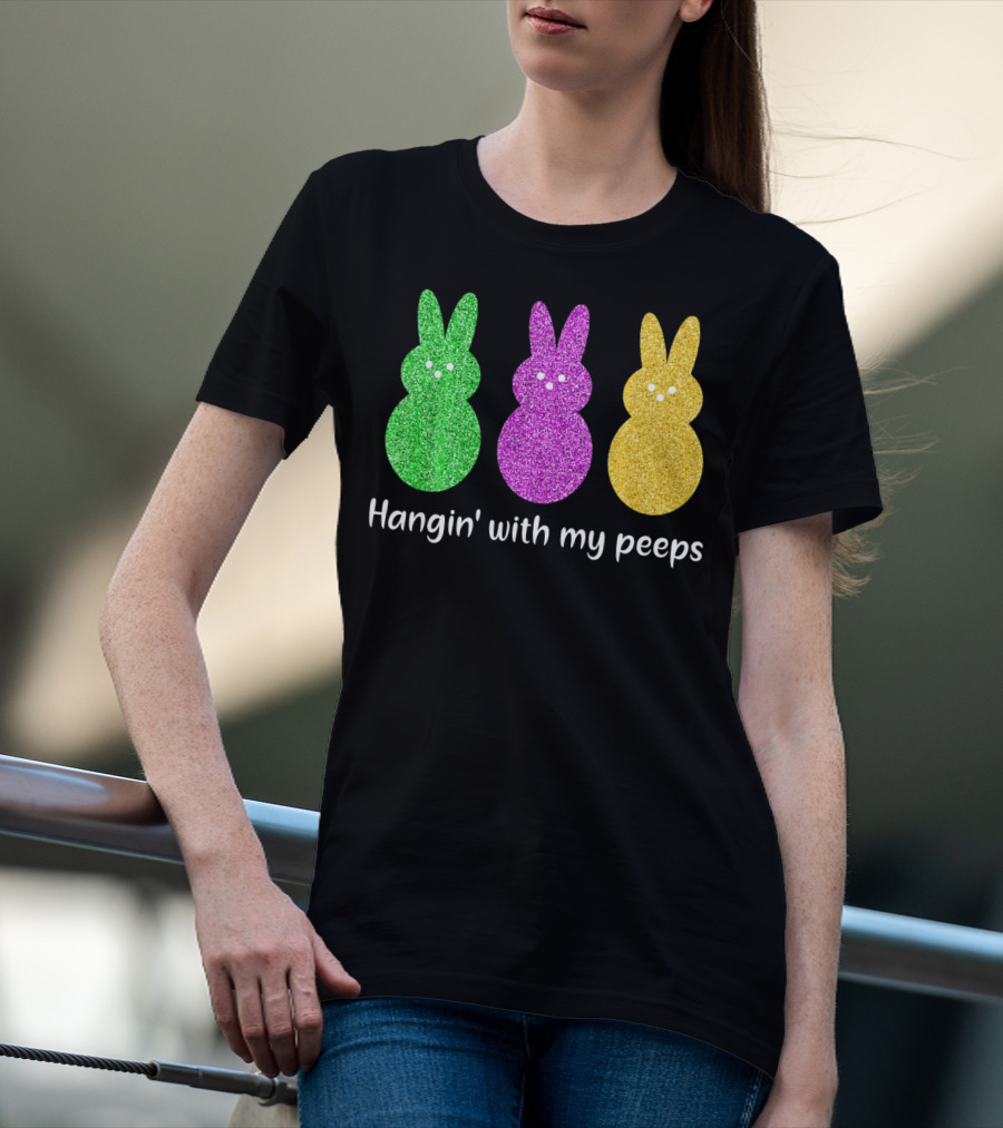 Hangin With My Peeps Glittery Bunny Trio T-Shirt