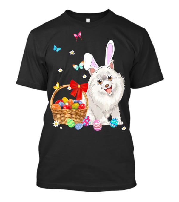 Samoyed Bunny Ear Rabbit Easter Eggs Basket Butterflies T-Shirt