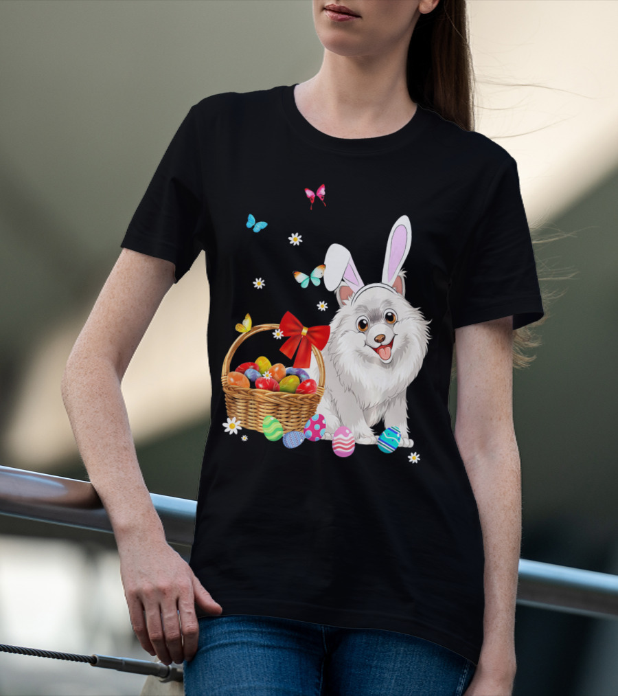 Samoyed Bunny Ear Rabbit Easter Eggs Basket Butterflies T-Shirt