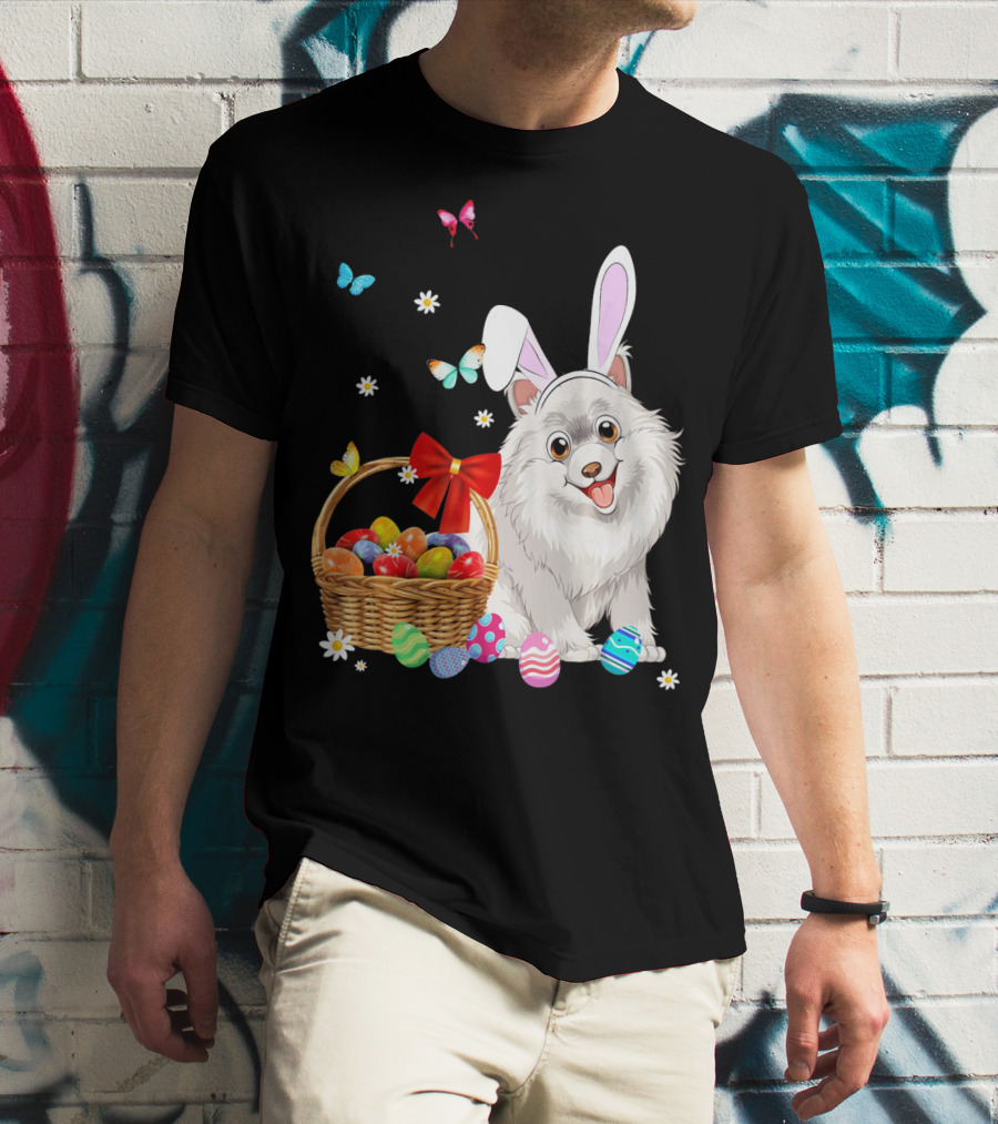 Samoyed Bunny Ear Rabbit Easter Eggs Basket Butterflies T-Shirt