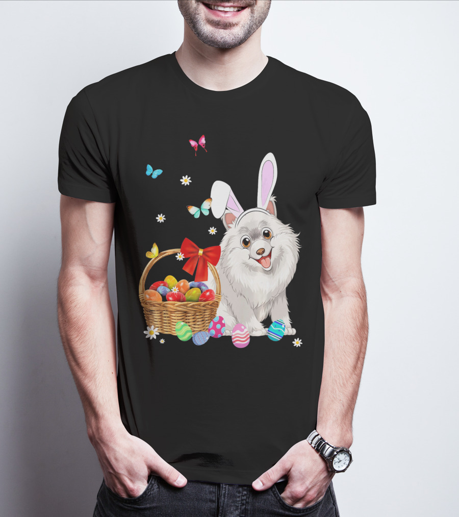 Samoyed Bunny Ear Rabbit Easter Eggs Basket Butterflies T-Shirt