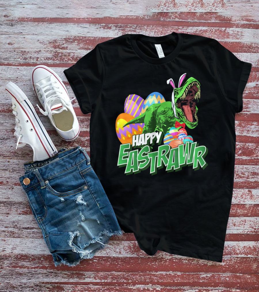Happy Eastrawr Dinosaur Rex Easter Eggs Bunny Ears T-Shirt