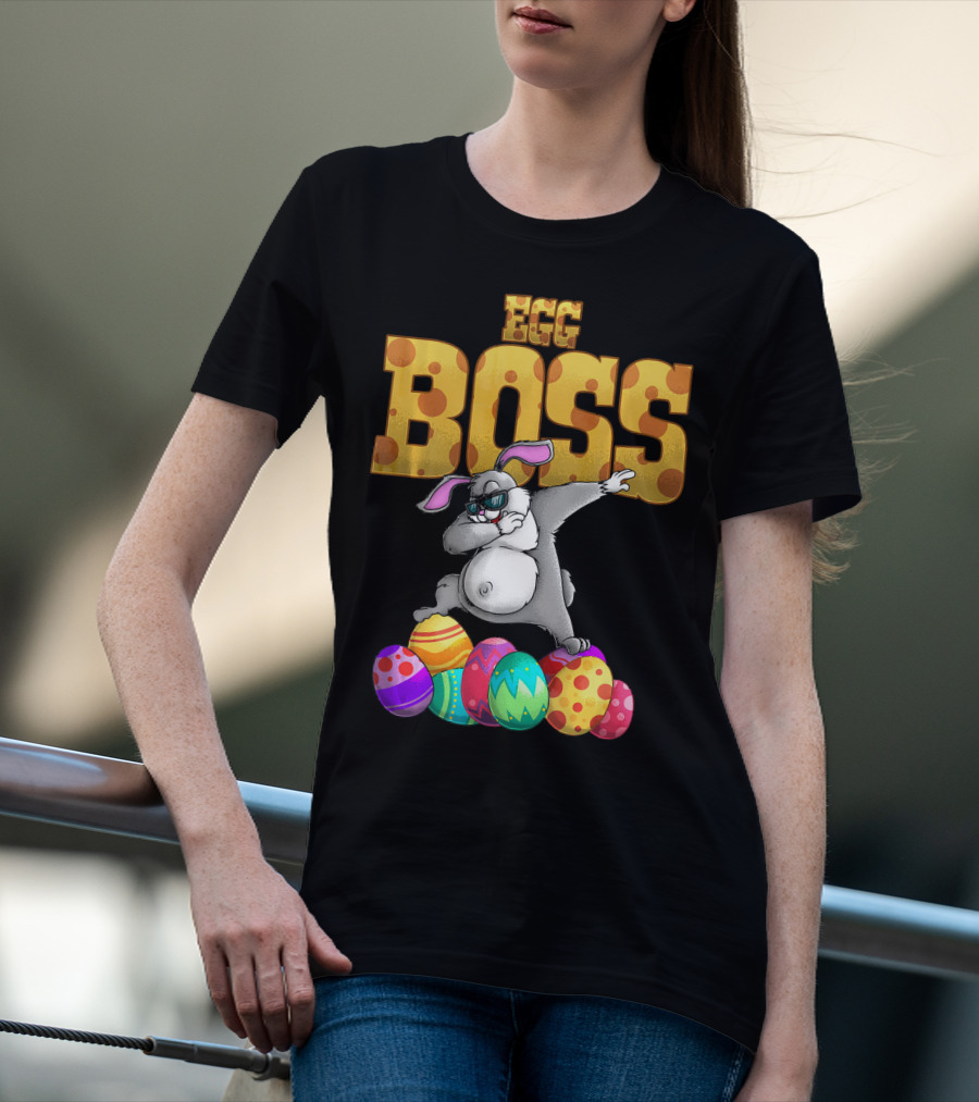 Egg Boss Cute Dabbing Easter Bunny With Colorful Eggs T-Shirt