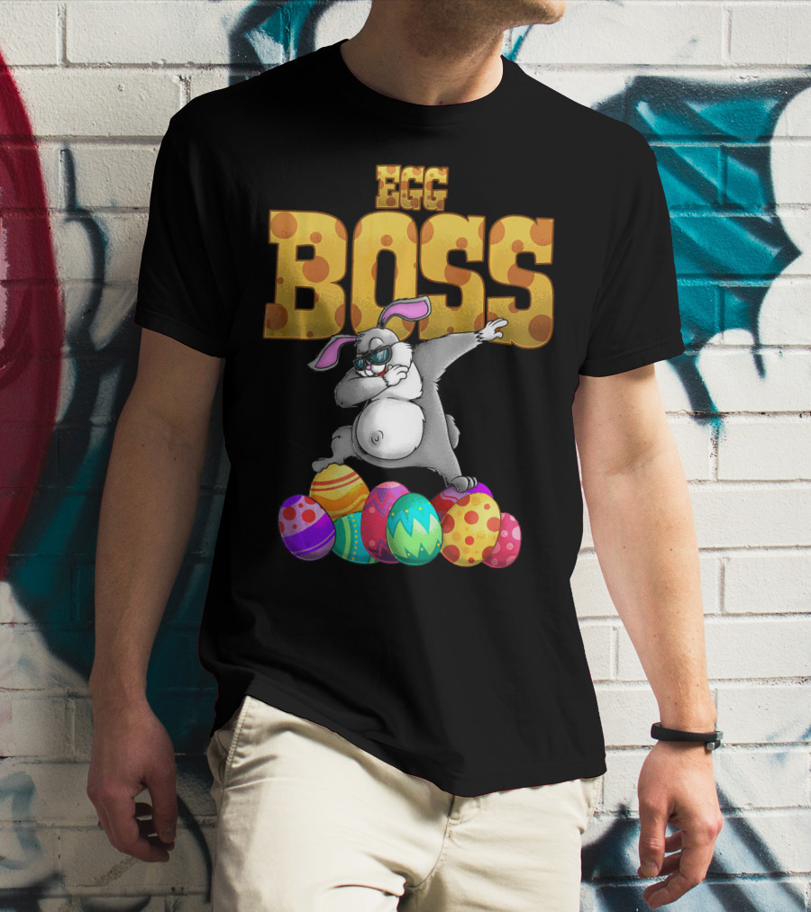 Egg Boss Cute Dabbing Easter Bunny With Colorful Eggs T-Shirt