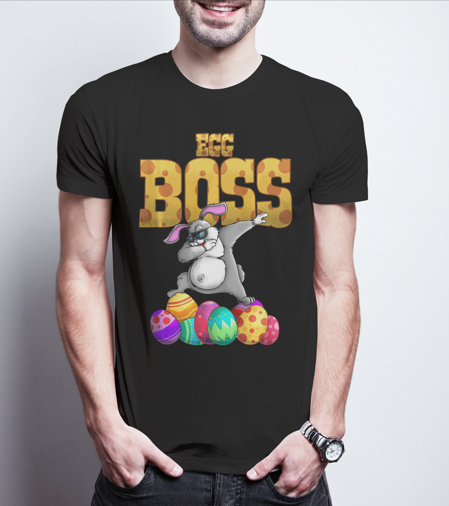 Egg Boss Cute Dabbing Easter Bunny With Colorful Eggs T-Shirt