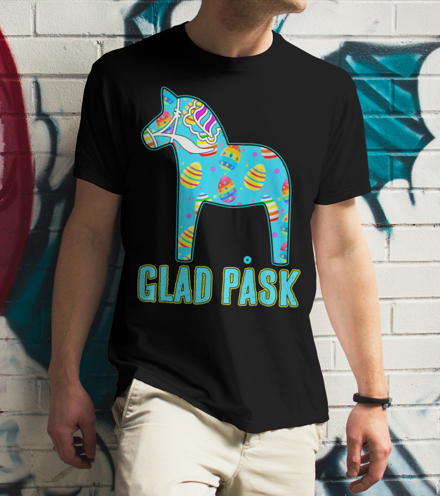Glad Påsk Swedish Easter Dala Horse With Colorful Eggs T-Shirt