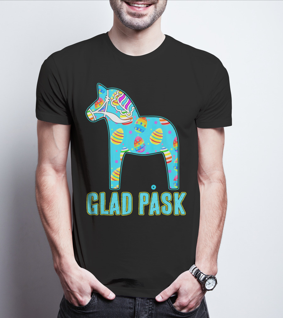 Glad Påsk Swedish Easter Dala Horse With Colorful Eggs T-Shirt