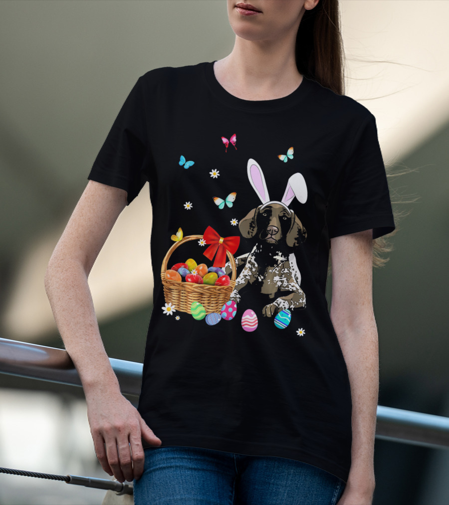 German Shorthaired Pointer With Bunny Ears And Easter Basket T-Shirt