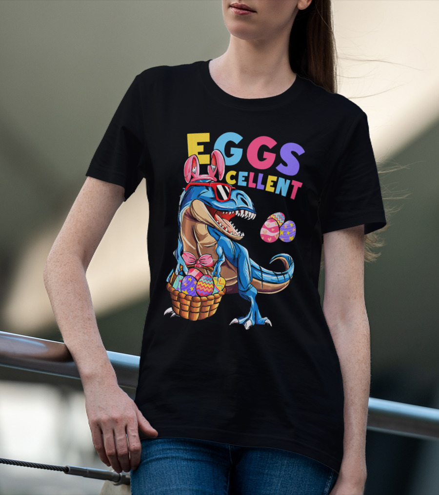 Eggs Cellent Dinosaur Easter Bunny Rex With Colorful Eggs T-Shirt