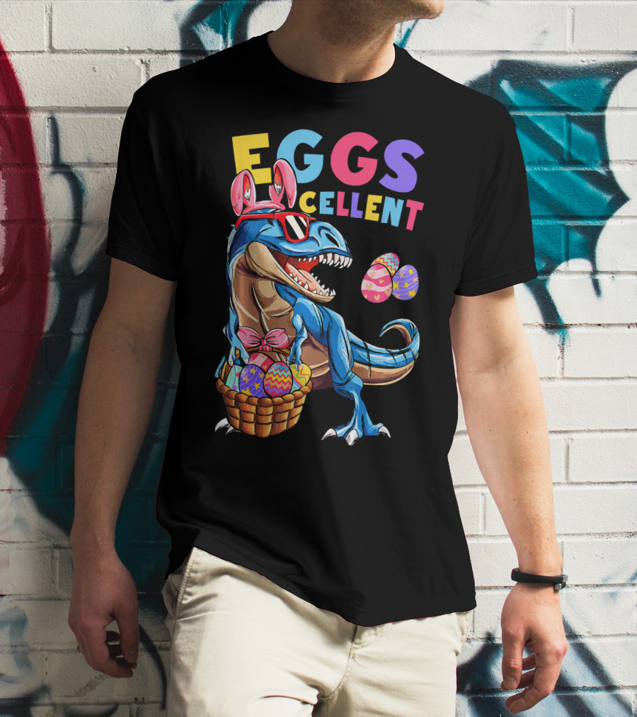 Eggs Cellent Dinosaur Easter Bunny Rex With Colorful Eggs T-Shirt