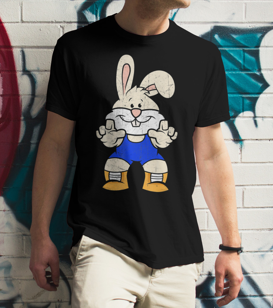 Wrestler Bunny In Blue Gear With Wrestling Pose T-Shirt