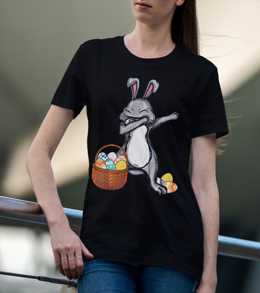 Dabbing Easter Bunny With Colorful Egg Basket T-Shirt