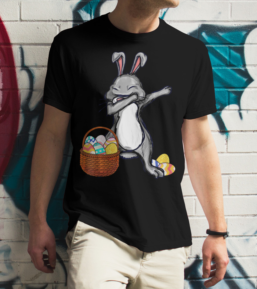 Dabbing Easter Bunny With Colorful Egg Basket T-Shirt