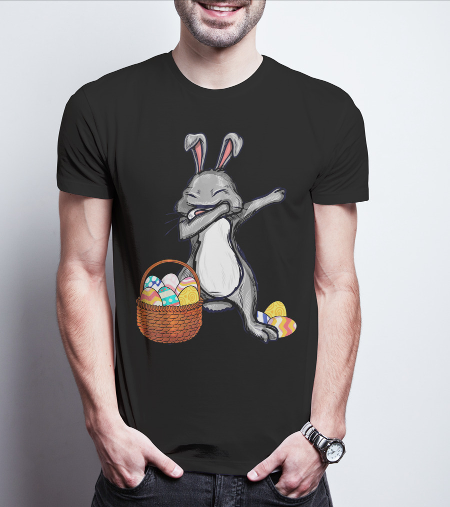 Dabbing Easter Bunny With Colorful Egg Basket T-Shirt
