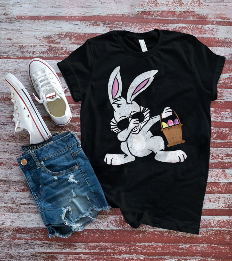 Dabbing Easter Bunny With Sunglasses And Basket Of Colorful Eggs T-Shirt