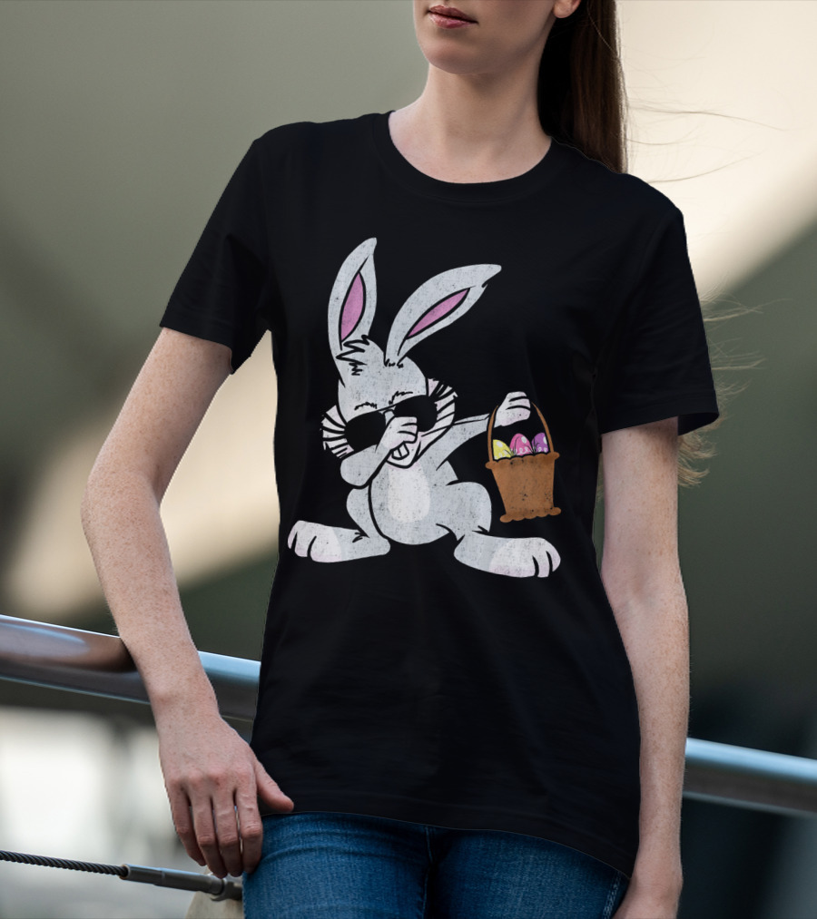 Dabbing Easter Bunny With Sunglasses And Basket Of Colorful Eggs T-Shirt