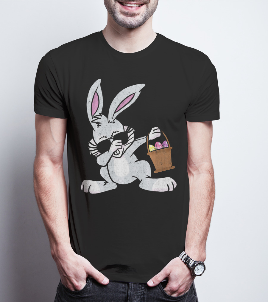 Dabbing Easter Bunny With Sunglasses And Basket Of Colorful Eggs T-Shirt