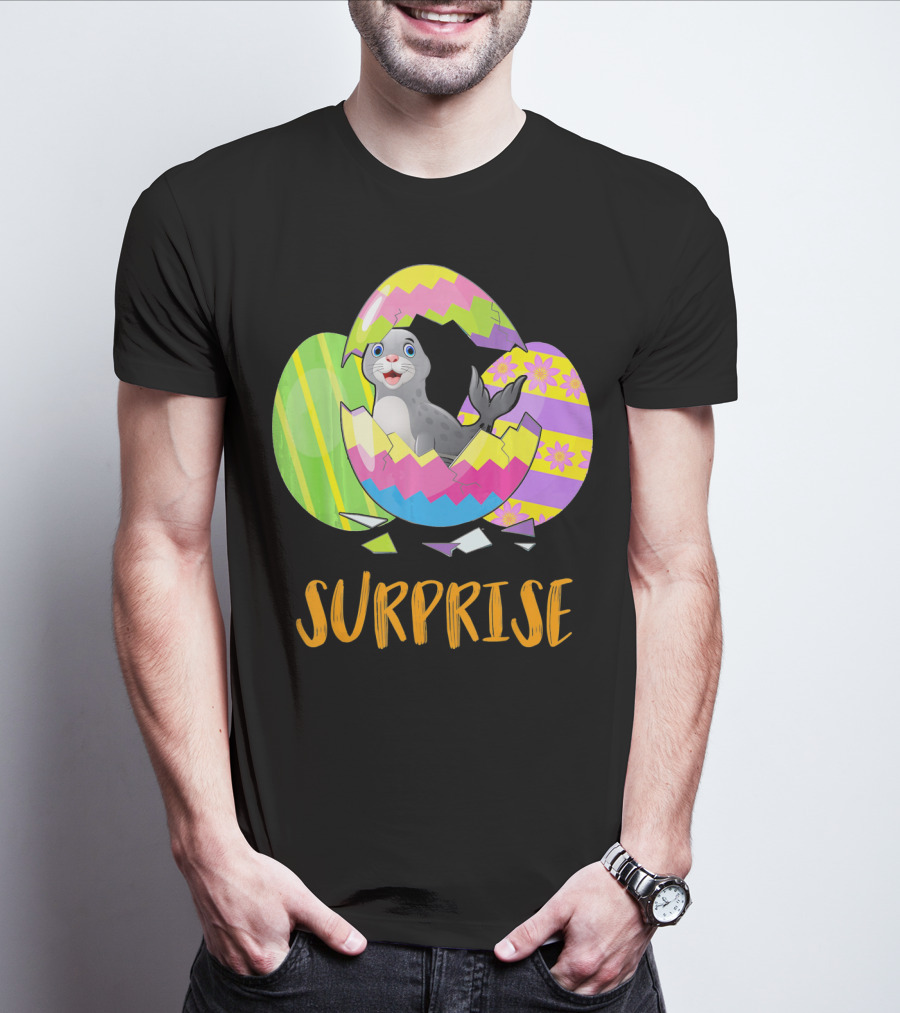 Surprise Cute Seal Bunny Funny Easter T-Shirt