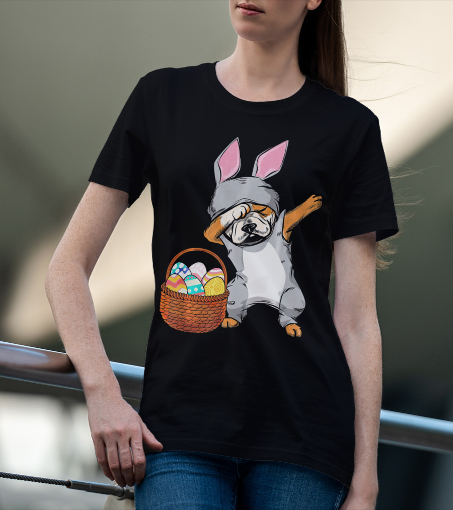 Dabbing Easter Bunny English Bulldog With Basket Of Eggs T-Shirt