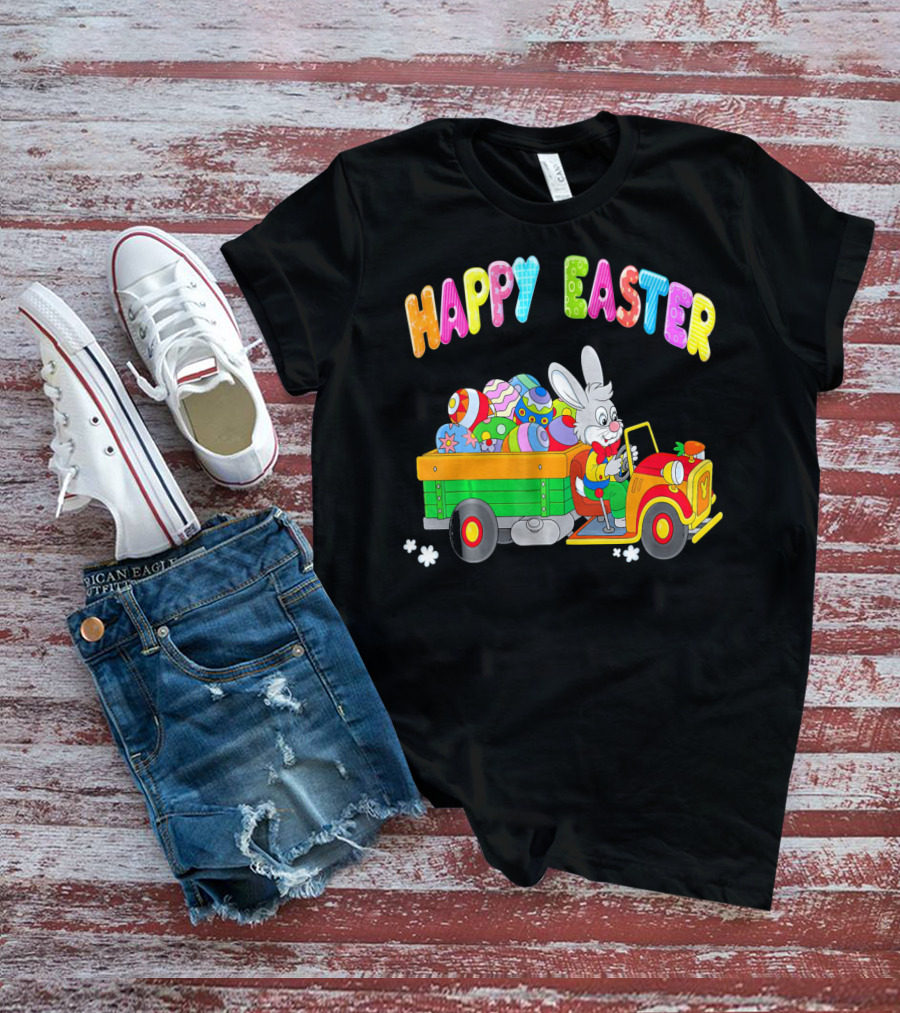Happy Easter Bunny Driving Car With Easter Eggs T-Shirt