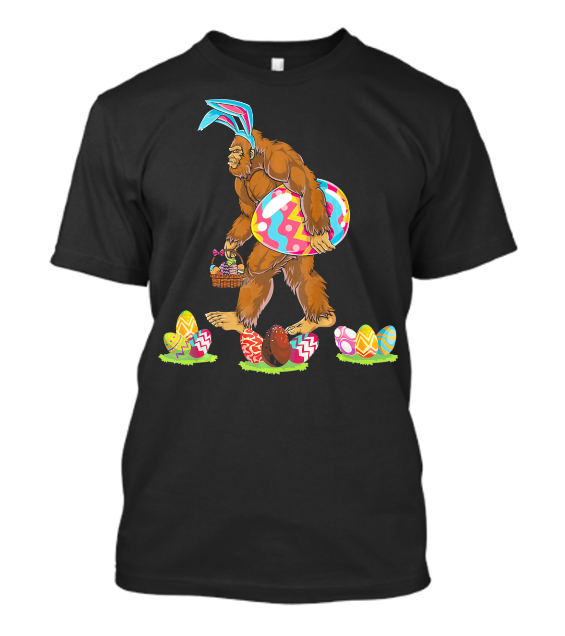 Bigfoot Easter Egg Basket Bunny Ears T-Shirt
