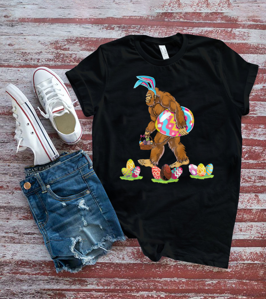 Bigfoot Easter Egg Basket Bunny Ears T-Shirt