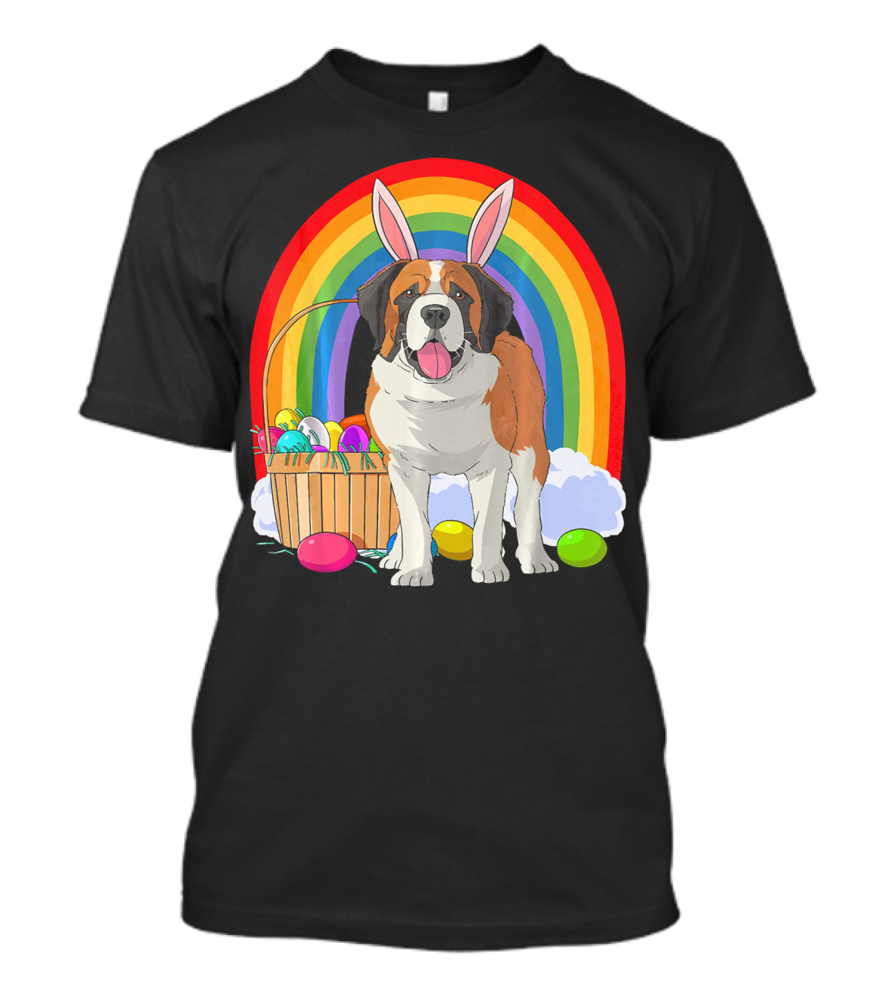 Saint Bernard Bunny Dog With Easter Eggs And Rainbow T-Shirt