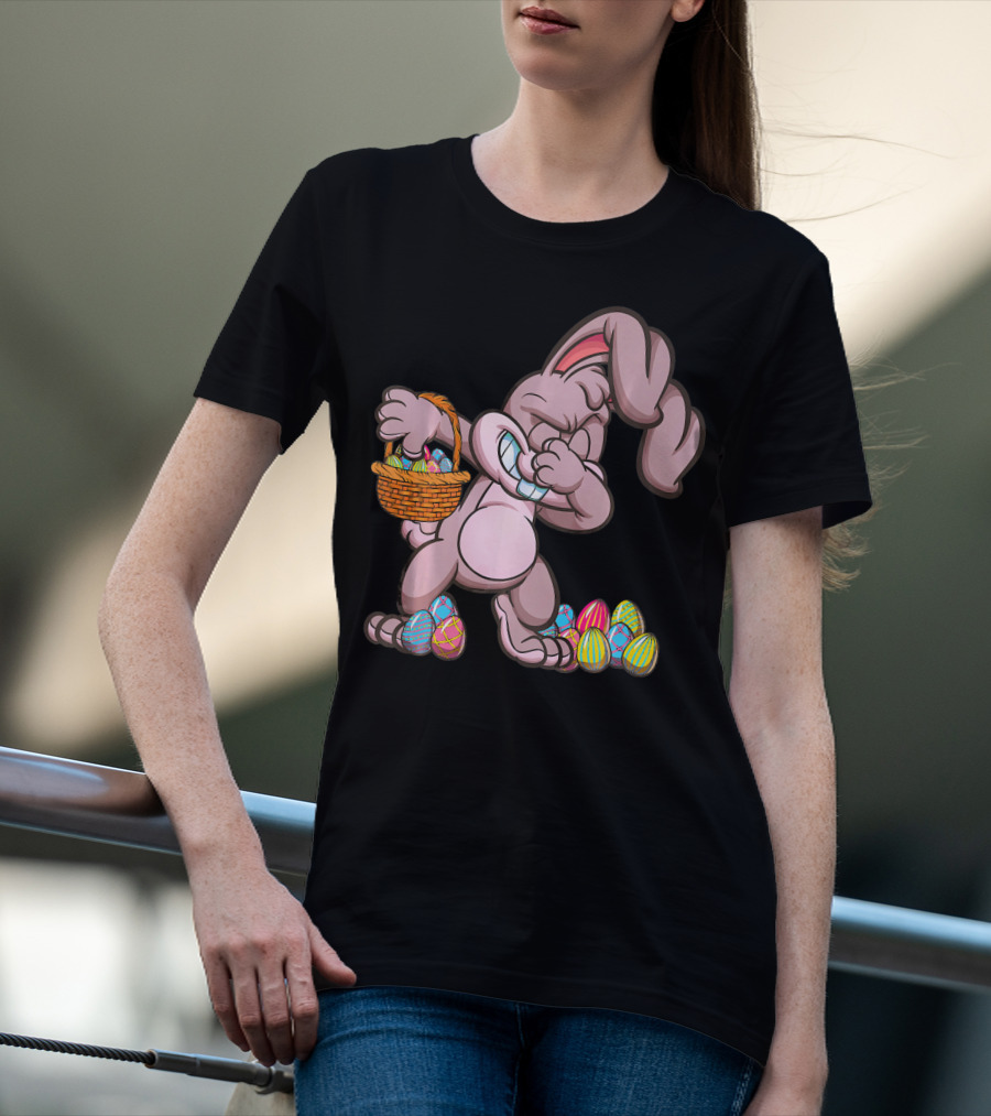 Happy Easter Dabbing Bunny With Basket And Eggs T-Shirt