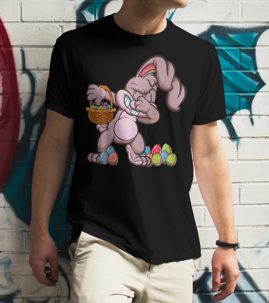 Happy Easter Dabbing Bunny With Basket And Eggs T-Shirt