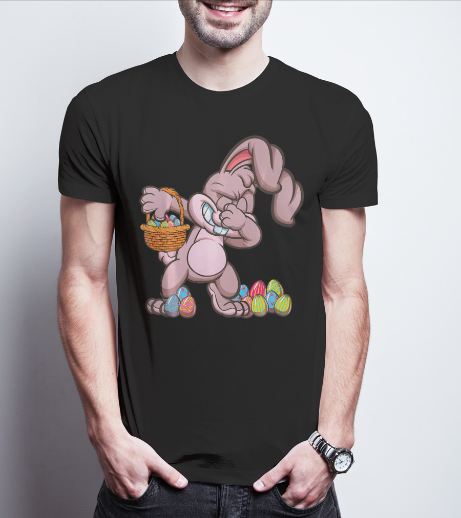 Happy Easter Dabbing Bunny With Basket And Eggs T-Shirt