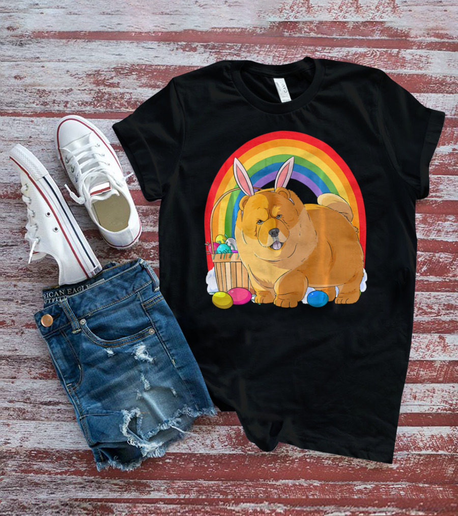 Easter Eggs Chow Chow Bunny Rabbit Dog Rainbow T-Shirt