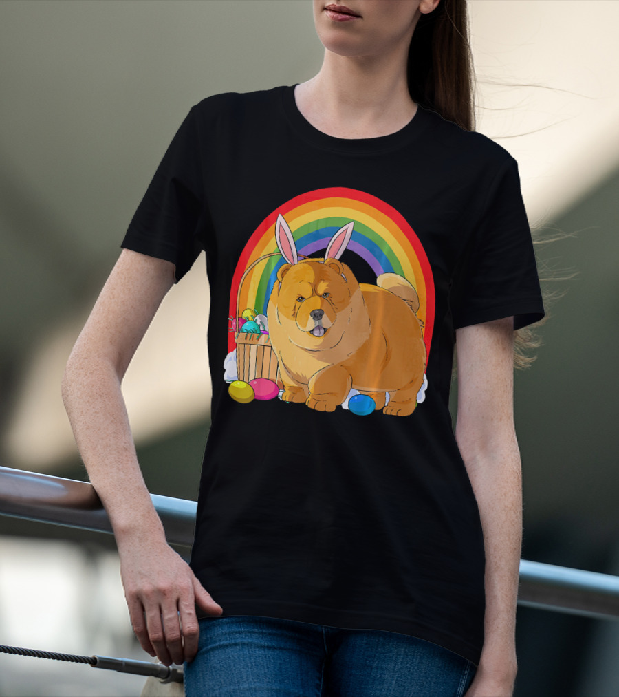 Easter Eggs Chow Chow Bunny Rabbit Dog Rainbow T-Shirt