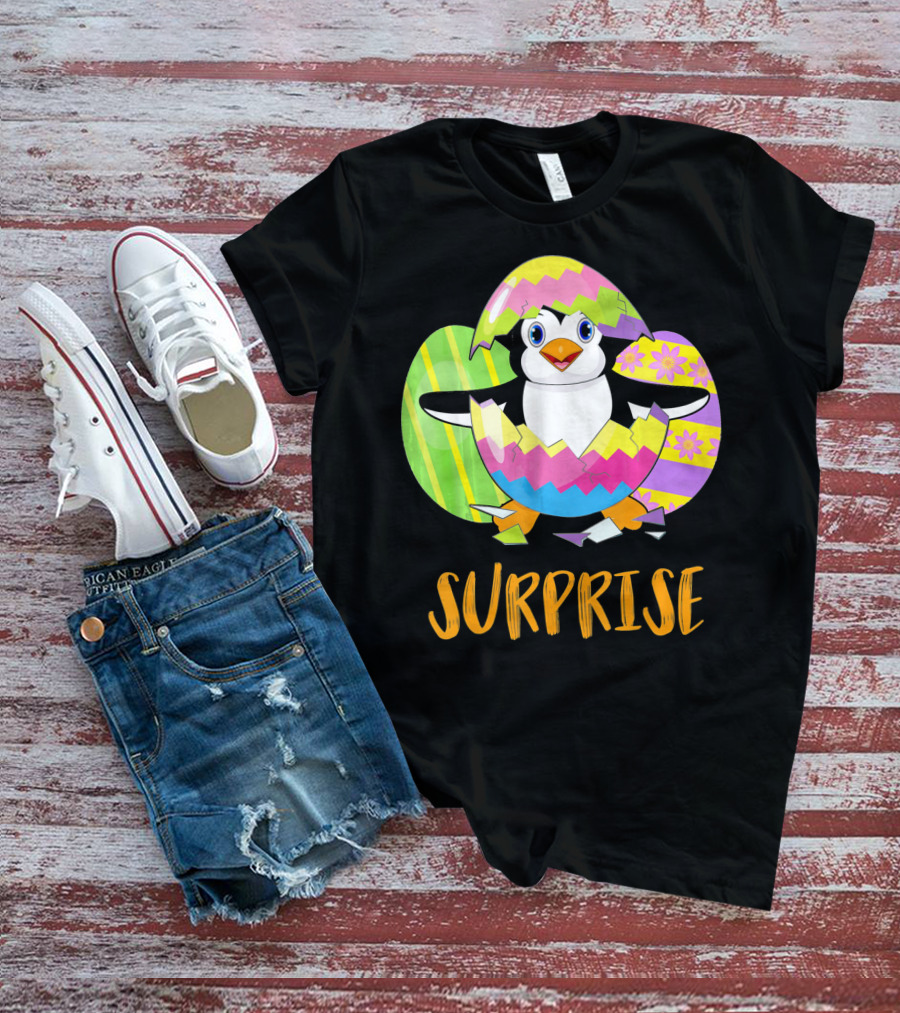 Surprise Cute Penguin Bunny Funny Easter T-Shirt