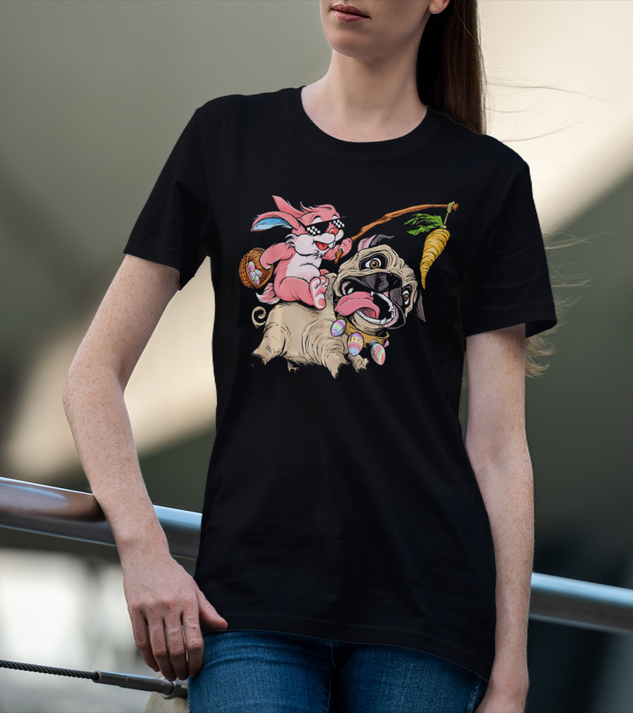 Easter Bunny Pug With Carrot And Basket Adventure T-Shirt