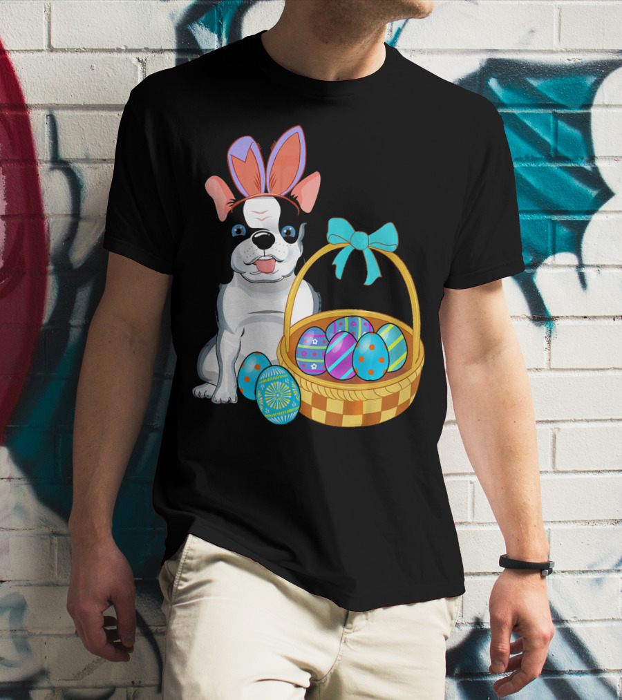 French Bulldog With Bunny Ears And Easter Egg Basket T-Shirt
