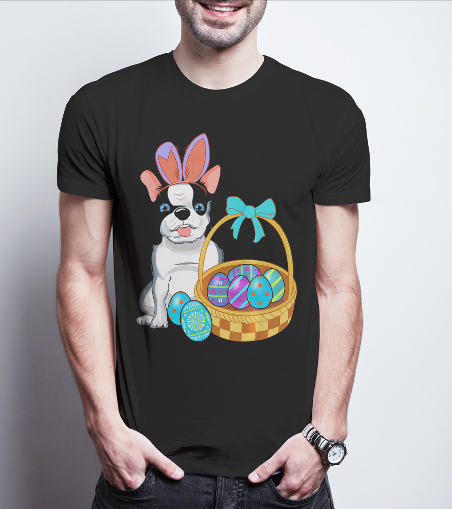French Bulldog With Bunny Ears And Easter Egg Basket T-Shirt