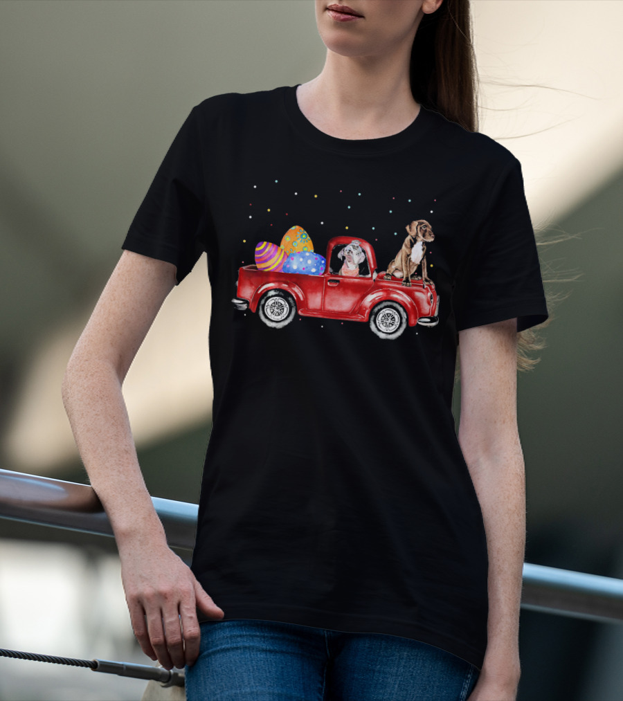 Pitbulls On Easter Egg Truck With Colorful Dots T-Shirt