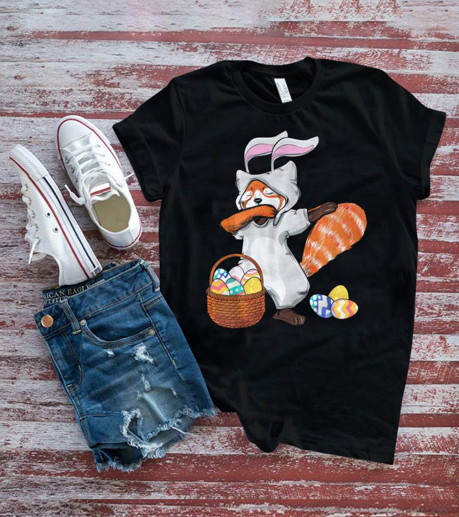 Dabbing Easter Bunny Red Panda With Basket Of Colorful Eggs T-Shirt