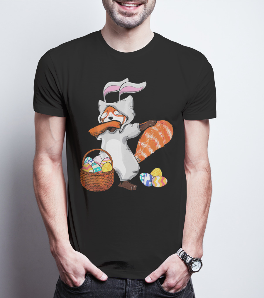 Dabbing Easter Bunny Red Panda With Basket Of Colorful Eggs T-Shirt
