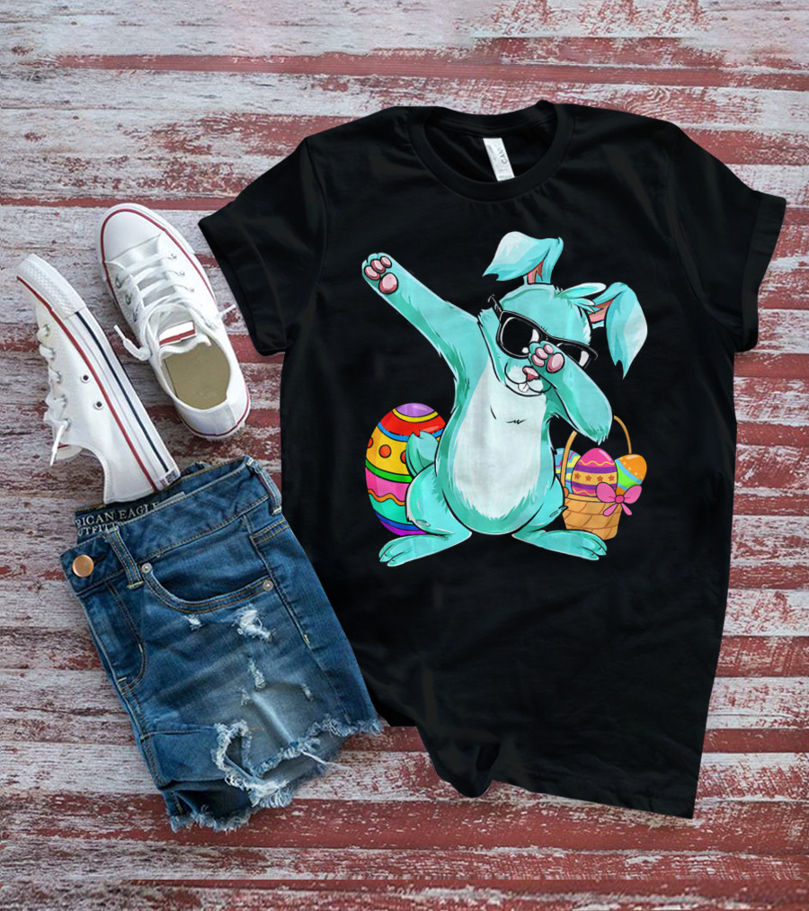 Bunny Dabbing Rabbit Funny Easter Day With Colorful Egg And Sunglasses T-Shirt
