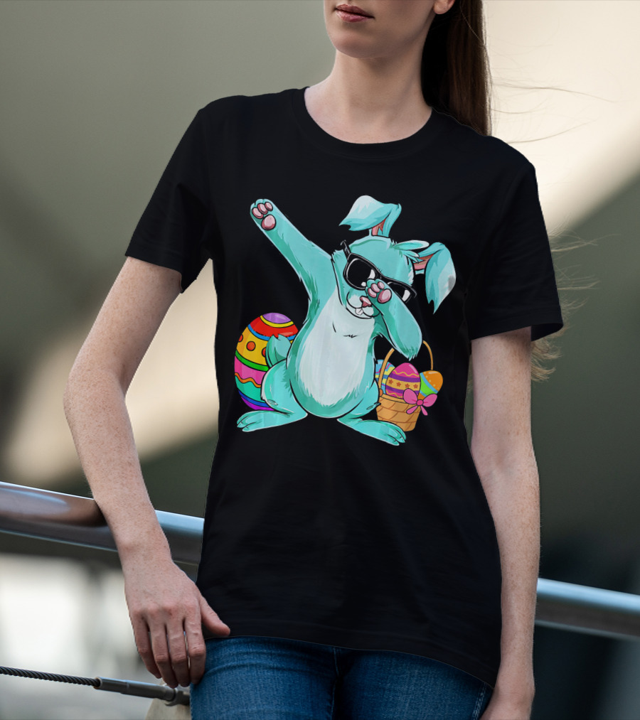 Bunny Dabbing Rabbit Funny Easter Day With Colorful Egg And Sunglasses T-Shirt