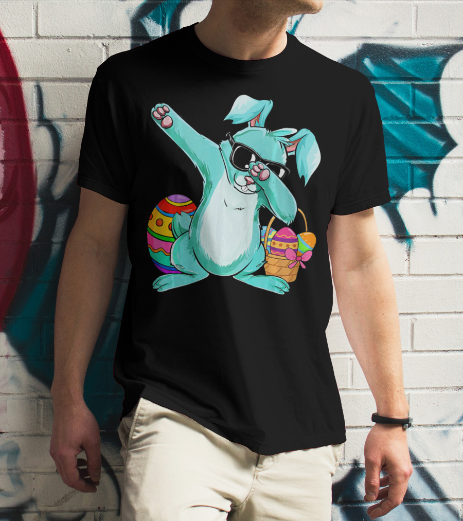 Bunny Dabbing Rabbit Funny Easter Day With Colorful Egg And Sunglasses T-Shirt