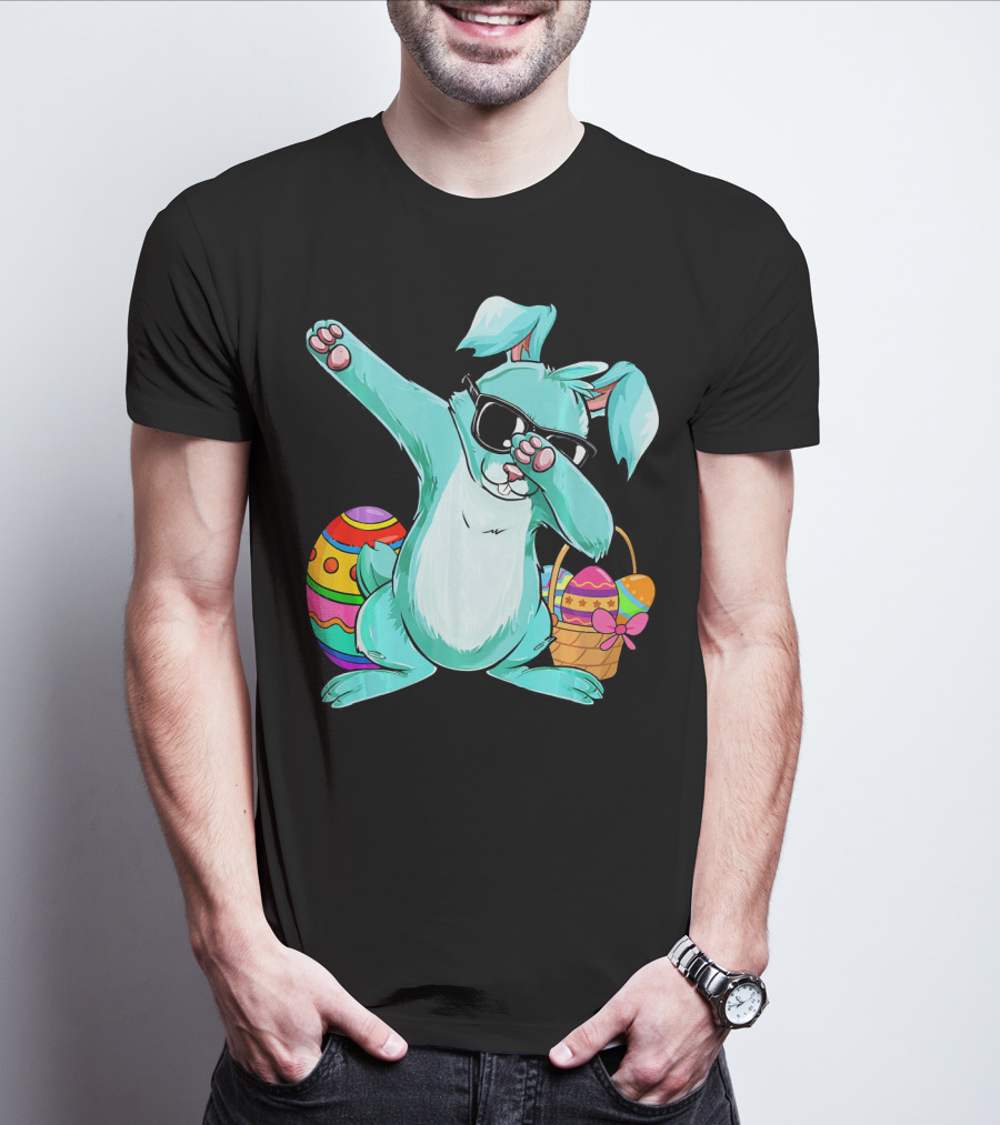Bunny Dabbing Rabbit Funny Easter Day With Colorful Egg And Sunglasses T-Shirt
