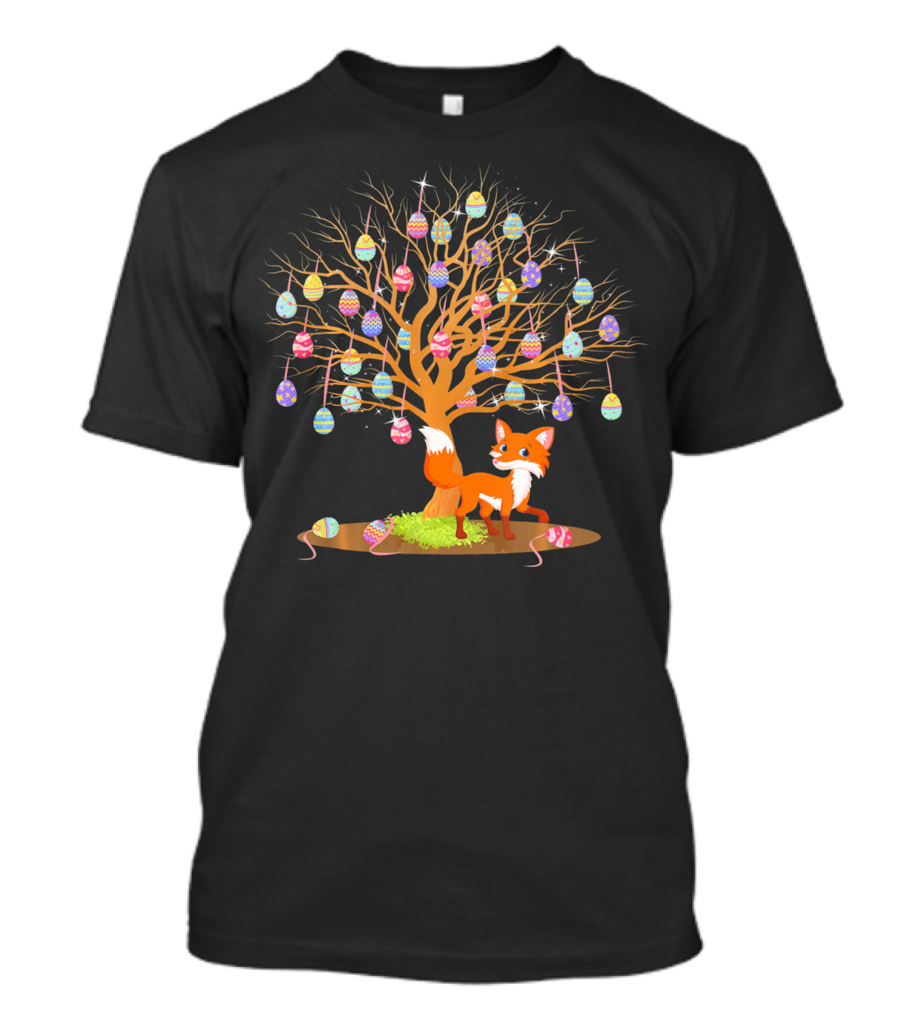 Funny Fox With Easter Egg Tree And Bunny Rabbit Elements T-Shirt