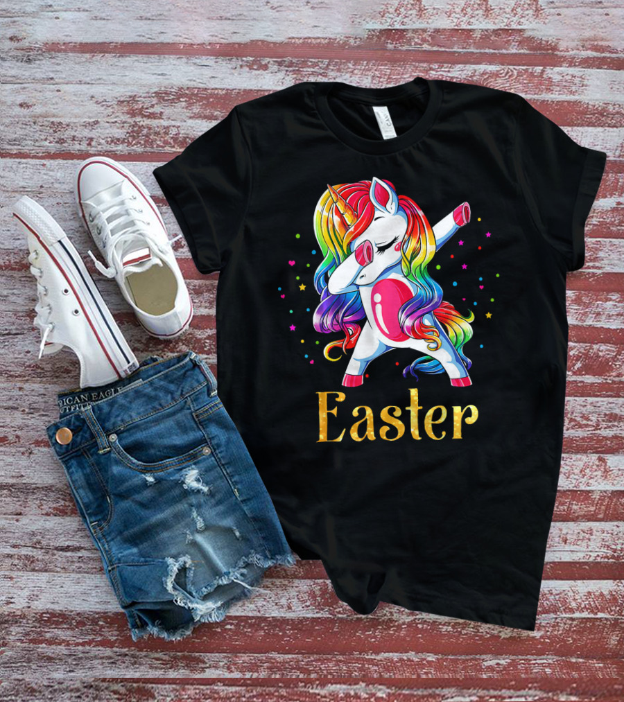 Easter Customized Personalized Rainbow Unicorn Dabbing T-Shirt