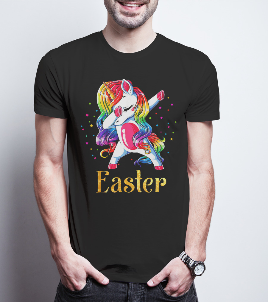 Easter Customized Personalized Rainbow Unicorn Dabbing T-Shirt