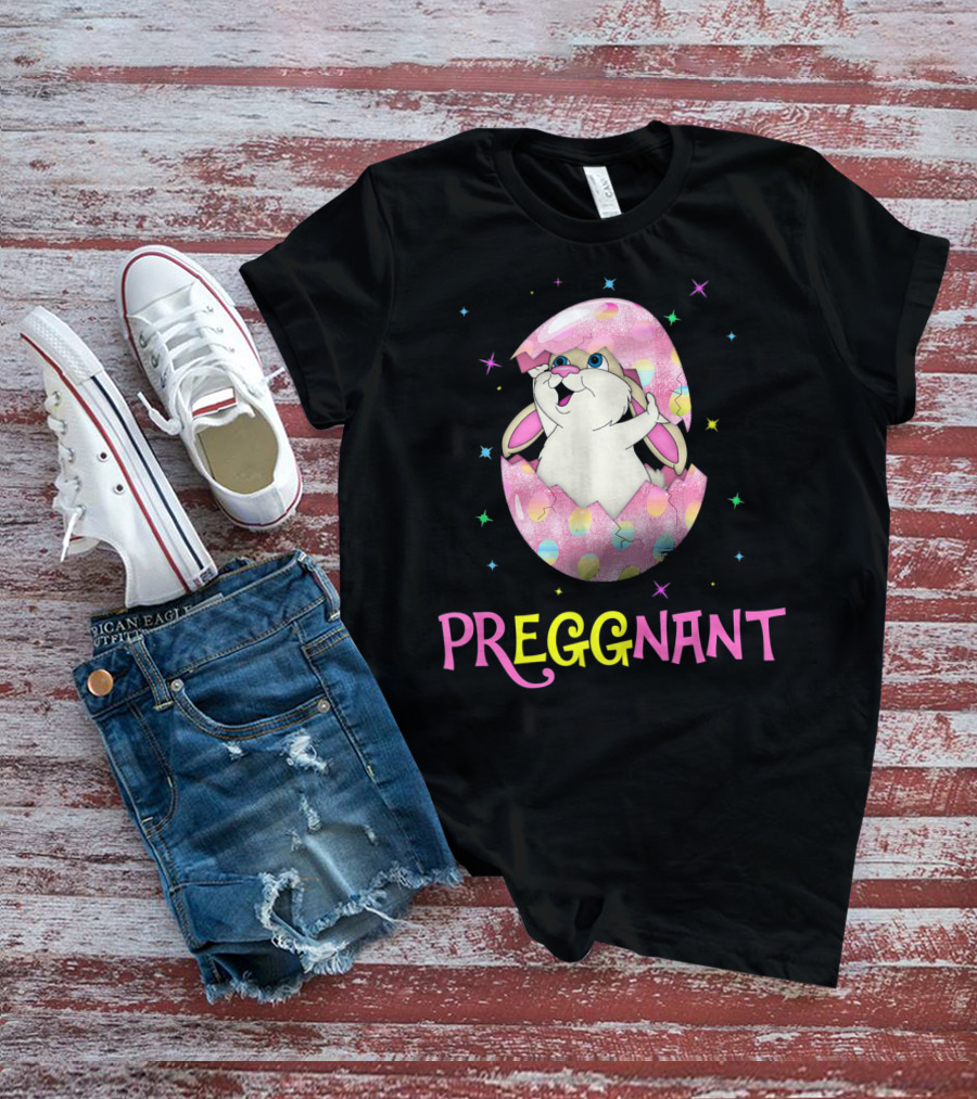 Preggnant Easter Bunny In Egg Shell With Stars T-Shirt