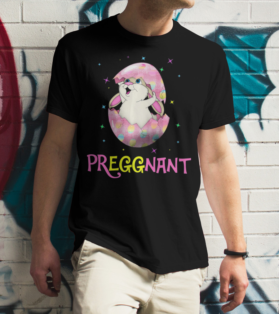 Preggnant Easter Bunny In Egg Shell With Stars T-Shirt
