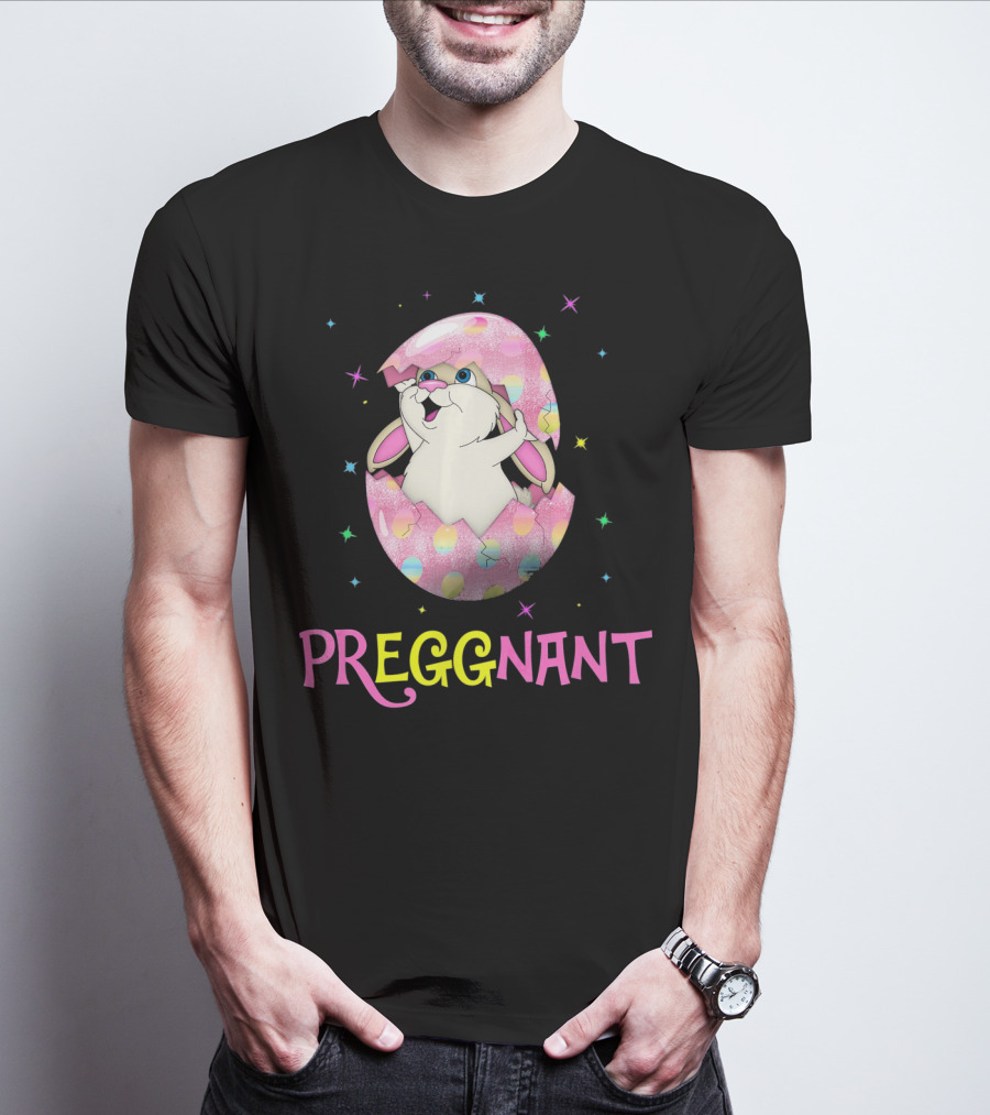 Preggnant Easter Bunny In Egg Shell With Stars T-Shirt
